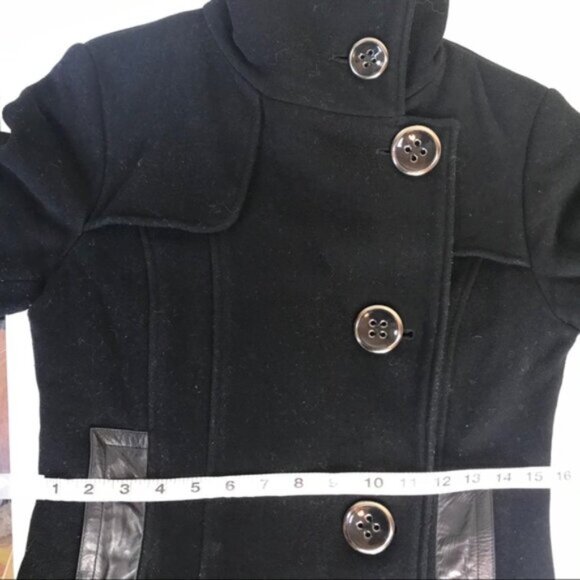 Mackage Wool Leather Fitted Car Coat Large Collar Pockets Wool Pea Coat Jacket - Picture 13 of 16
